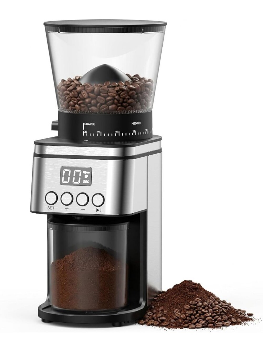 Electric Conical Burr Coffee Grinder - Stainless Steel, 30 Grind Settings